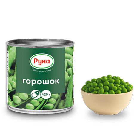 Горошок зелений консервований Руна 420г з/б